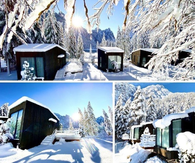 Il cielo brilla di neve in una stanza sul Lago di Dobbiaco