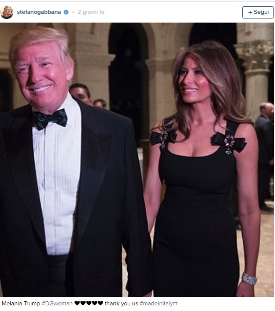 Melania Trump veste Dolce & Gabbana. E’ bufera sugli stilisti