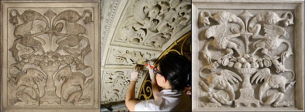 Venezia, Palazzo Ducale: restaurato uno dei portali sommitali della scala d’oro