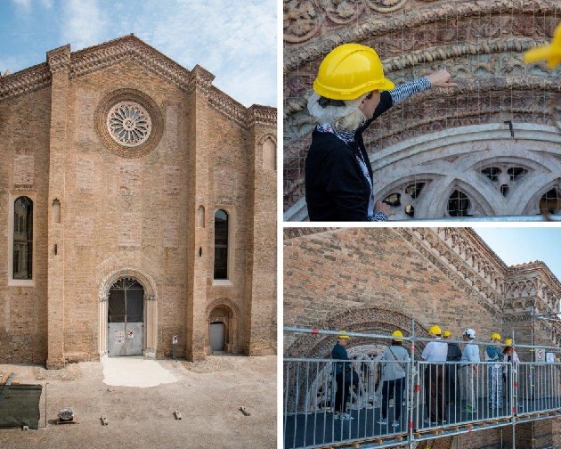 In alto, tra i raggi del rosone  della Chiesa di San Francesco del Prato